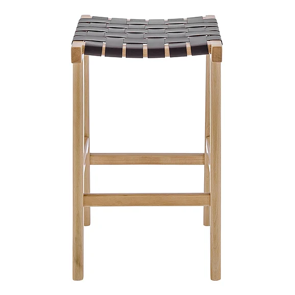 Euro Style EvangelineÂ Counter Stool without Backrest in Natural Beech Wooden Frames with Brown woven PU Seat 39188-NAT