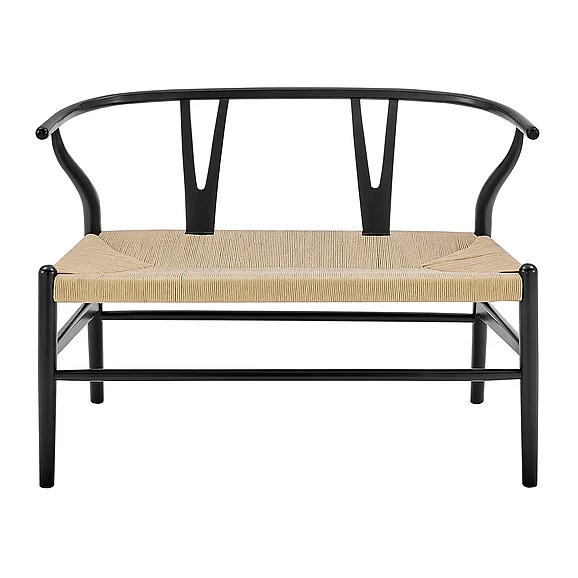 Euro Style Evelina Loveseat Black Stained Frame and Natural Rush Seat 39192-BLK CLOSEOUT
