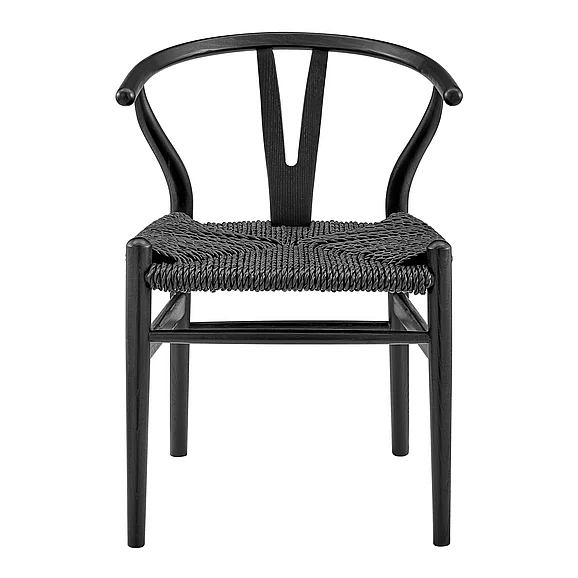 Euro Style Evelina Outdoor Side Chair in Heat Treated Ash Frame in Matte Black Color and Black Rattan Seat (Set of 2) 39202-BLK CLOSEOUT