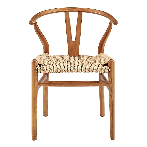 Euro Style Evelina Outdoor Side Chair in Heat Treated Ash Frame in Golden Ash Color and Natural Rattan Seat (Set of 2) 39202-GLDASH CLOSEOUT