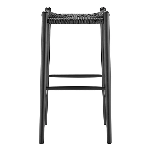 Euro Style Evelina Bar Stool without Backrest with Black Frame and Rush Seat 39214-BLK CLOSEOUT