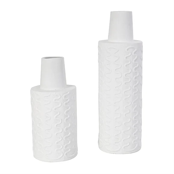 UMA White Metal Abstract Wavy Textured Decorative Vase, Set of 2 16, 11H | 39231 CLOSEOUT