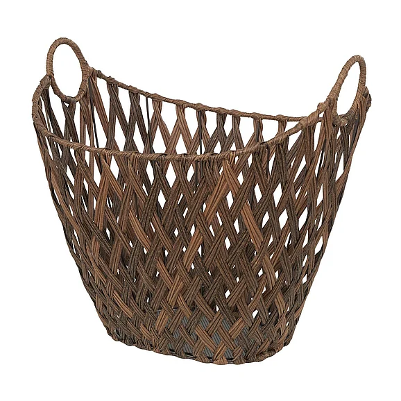 UMA Bronze Plastic Rattan Geometric Open Frame Woven Decorative and Functional Storage Basket with Ring Handles, 21" x 17" x 19" | 39356