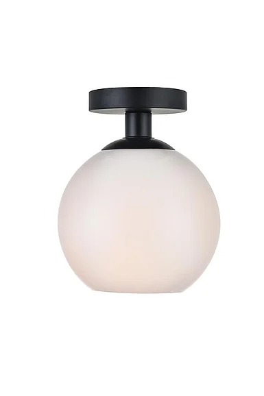 Elegant Baxter 1 Light Black Flush Mount with Frosted White Glass LD2205BK