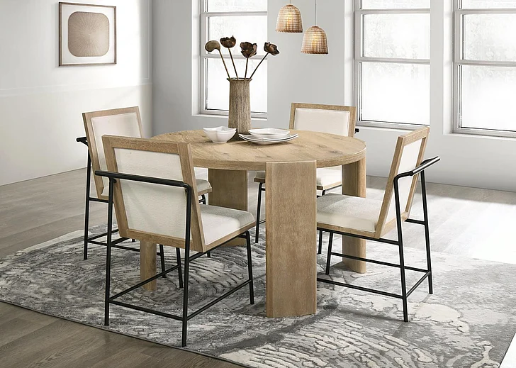 Alpine Furniture Sloane 5-Piece Round Dining Set in Driftwood