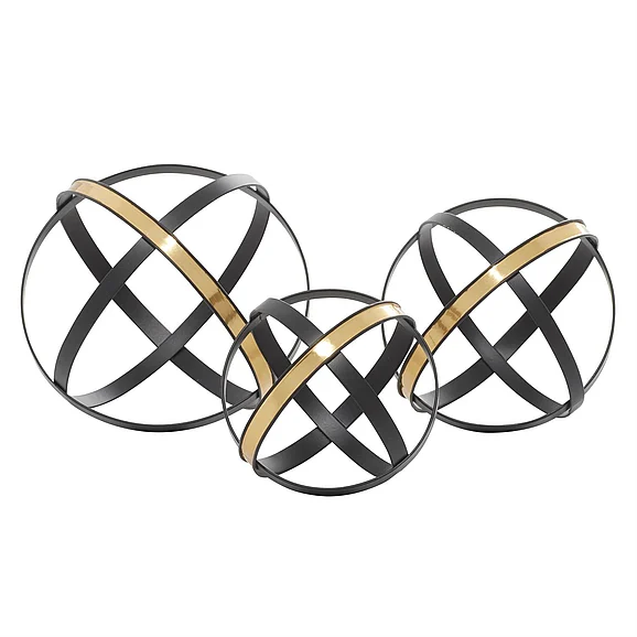 UMA Black Metal Geometric Decorative Sculpture with Gold Accents, (Set of 3) 6, 5, 4H | 39720