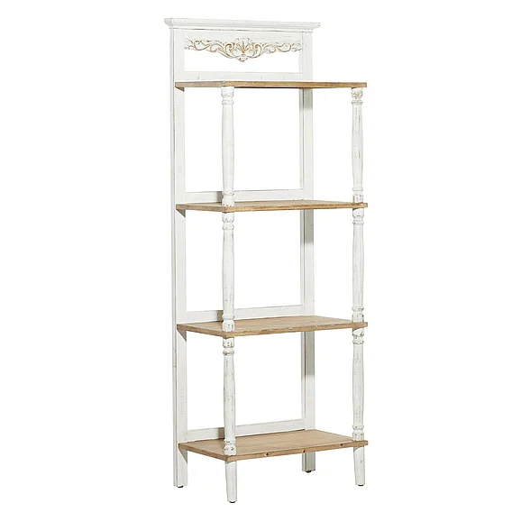 UMA White Wood Floral Intricately Carved 4 Shelves Storage Shelving Unit, 22 x 13 x 57 | 39735