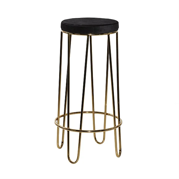 UMA Gold Metal Bar Stool with Black Upholstered Seat, 17" x 17" x 31" | 39741 CLOSEOUT