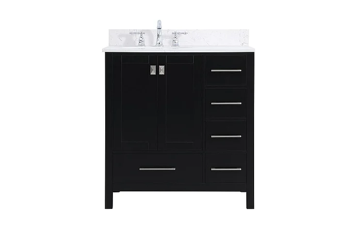 Elegant 32 In. Single Bathroom Vanity in Black with Backsplash VF18832BK-BS