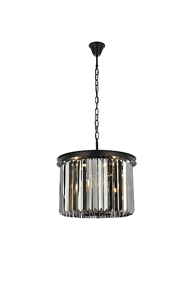Elegant Sydney 6 Light Matte Black Pendant Silver Shade (Grey) Royal Cut Crystal 1238D20MB-SS/RC