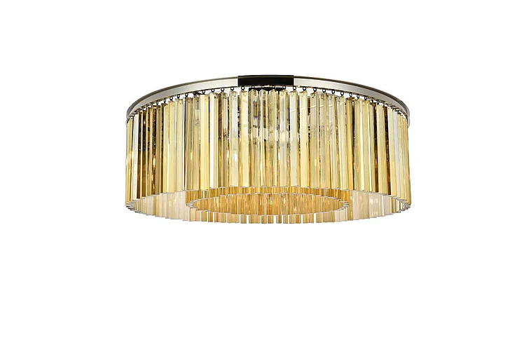 Elegant Sydney 10 Light Polished Nickel Flush Mount Golden Teak (Smoky) Royal Cut Crystal 1208F43PN-GT/RC