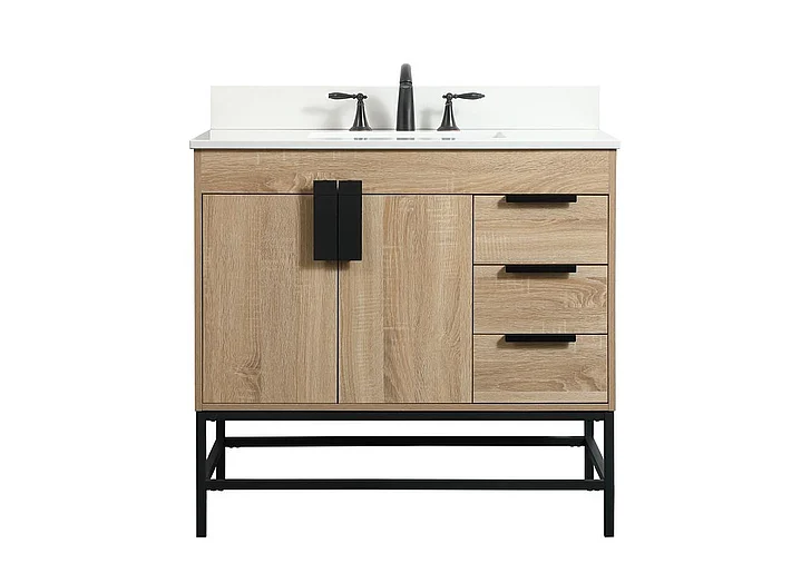 Elegant 36 In. Single Bathroom Vanity in Mango Wood with Backsplash VF48836MW-BS