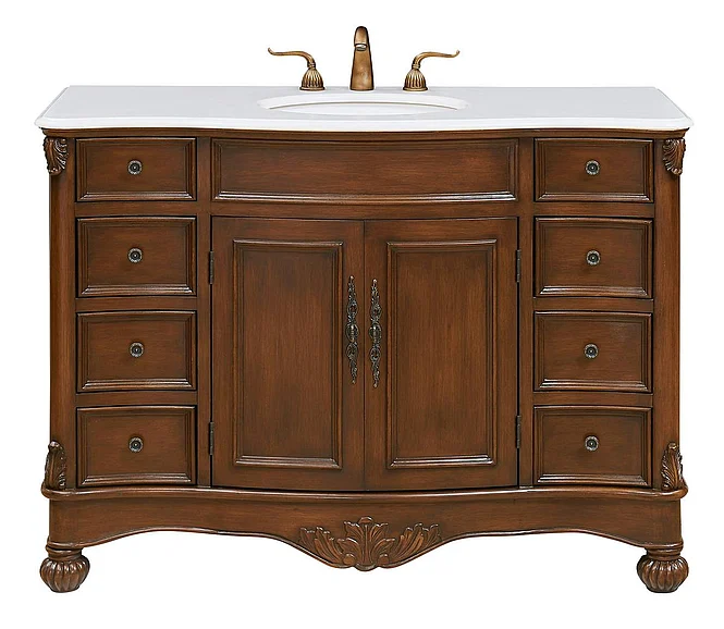 Elegant 48 In. Single Bathroom Vanity in Teak Color with Ivory White Engineered Marble VF-1034-VW