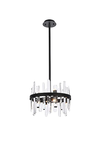 Elegant Serena 16 In. Crystal Round Pendant in Black 2200D16BK