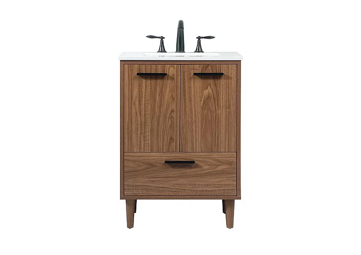 Elegant 24 In. Single Bathroom Vanity in Walnut Brown VF47024WB