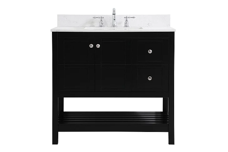 Elegant 36 In. Single Bathroom Vanity in Black with Backsplash VF16436BK-BS