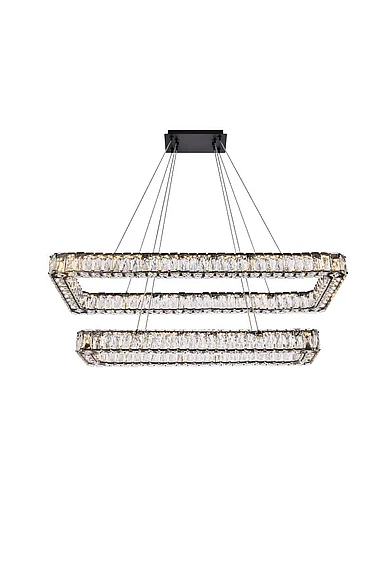 Elegant Monroe 42 In. Led Double Rectangle Pendant in Black 3504G42L2BK