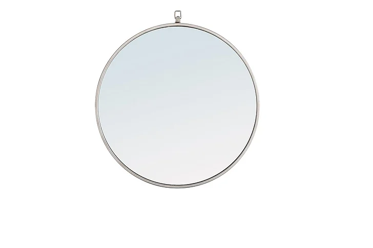 Elegant Metal Frame Round Mirror with Decorative Hook 24 In. Silver Finish MR4053S