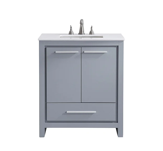 Elegant 30 In. Single Bathroom Vanity in Grey with Ivory White Engineered Marble VF-1028-VW CLOSEOUT