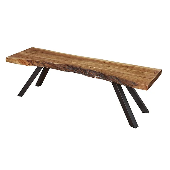 Modus Furniture Reese Metal Leg Dining Bench in Natural Acacia 3A6991
