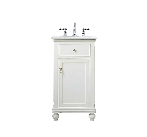 Elegant 19 In. Single Bathroom Vanity in Antique White with Ivory White Engineered Marble VF12319AW-VW