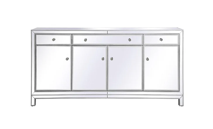Elegant Reflexion 72 In. Mirrored Credenza in Antique Silver MF72072S