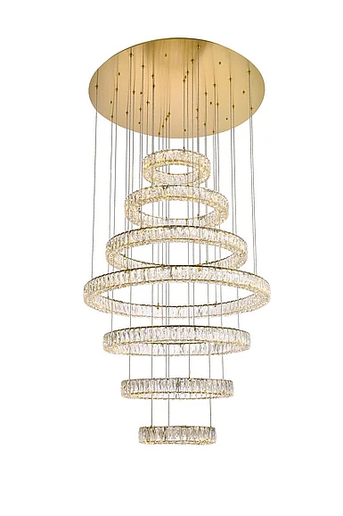 Elegant Monroe 40 In. Led Seven Ring Chandelier in Gold 3503G7LG