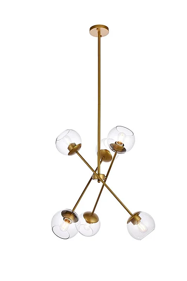 Elegant Axl 24 In. Pendant in Brass with Clear Shade LD656D24BR CLOSEOUT