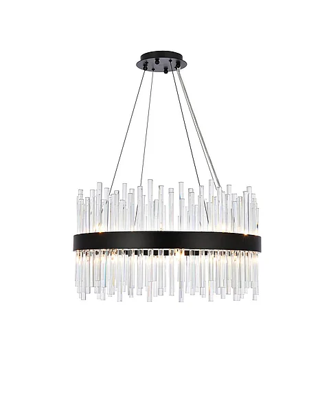 Elegant Dallas 25 In. Round Crystal Pendant in Black 3000D25BK