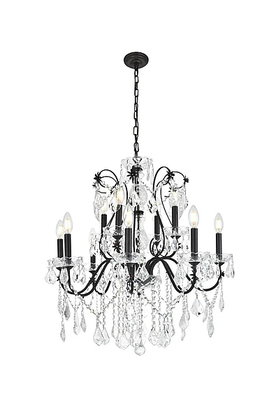 Elegant St. Francis 12 Light Dark Bronze Chandelier Clear Royal Cut Crystal V2015D28DB/RC