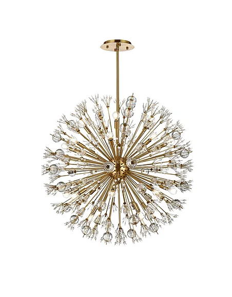 Elegant Vera 38 In. Crystal Starburst Round Pendant in Gold 2500D38SG