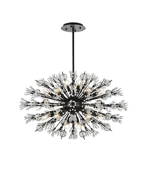 Elegant Vera 36 In. Crystal Starburst Oval Pendant in Black 2500D36BK