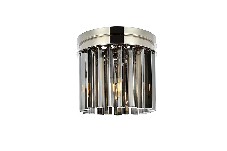 Elegant Sydney 3 Light Polished Nickel Flush Mount Silver Shade (Grey) Royal Cut Crystal 1208F12PN-SS/RC