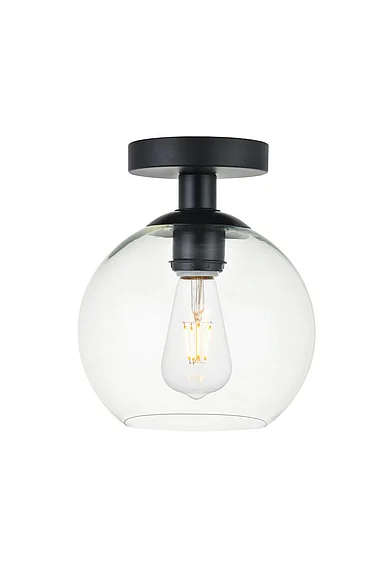 Elegant Baxter 1 Light Black Flush Mount with Clear Glass LD2204BK