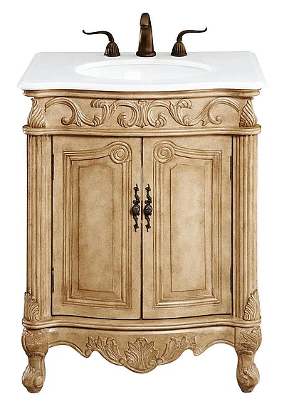 Elegant 27 In. Single Bathroom Vanity in Antique Beige with Ivory White Engineered Marble VF-1002-VW