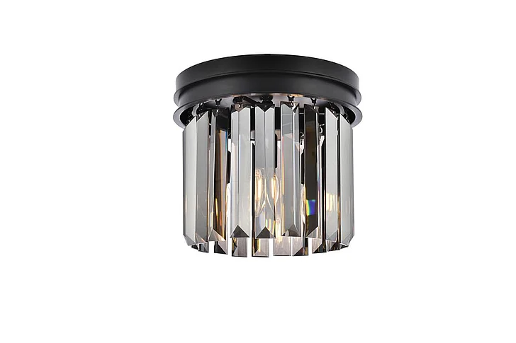 Elegant Sydney 3 Light Matte Black Flush Mount Silver Shade (Grey) Royal Cut Crystal 1238F12MB-SS/RC