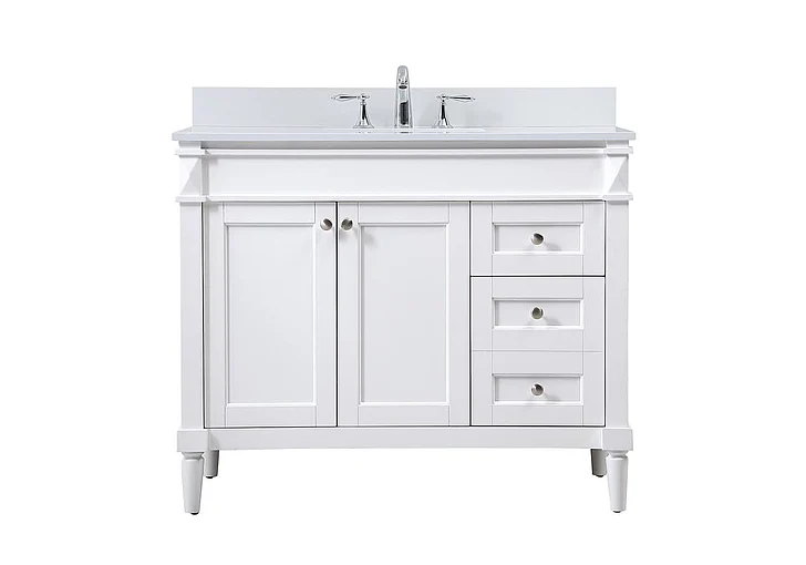 Elegant 42 In. Single Bathroom Vanity in White with Backsplash VF31842WH-BS