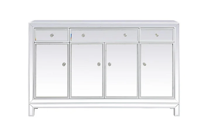 Elegant 56 In. Mirrored Credenza in White MF72001WH CLOSEOUT
