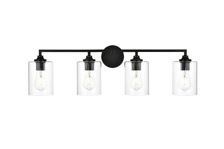 Elegant Mayson 4 Light Black and Clear Bath Sconce LD7315W33BLK