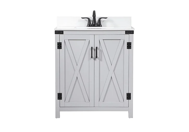 Elegant 30 In. Single Bathroom Vanity in Grey with Backsplash VF90230GR-BS