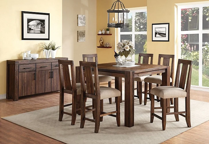 Modus Furniture Meadow 7pc Counter Height Dining Room Set in Brick Brown