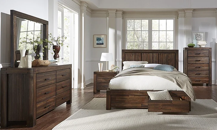 Modus Meadow 4-Piece Storage Bedroom Set in Brick Brown
