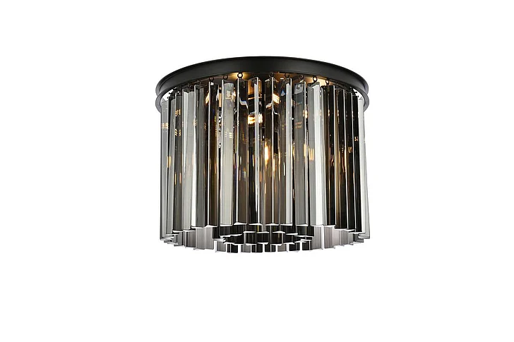 Elegant Sydney 6 Light Matte Black Flush Mount Silver Shade (Grey) Royal Cut Crystal 1208F20MB-SS/RC