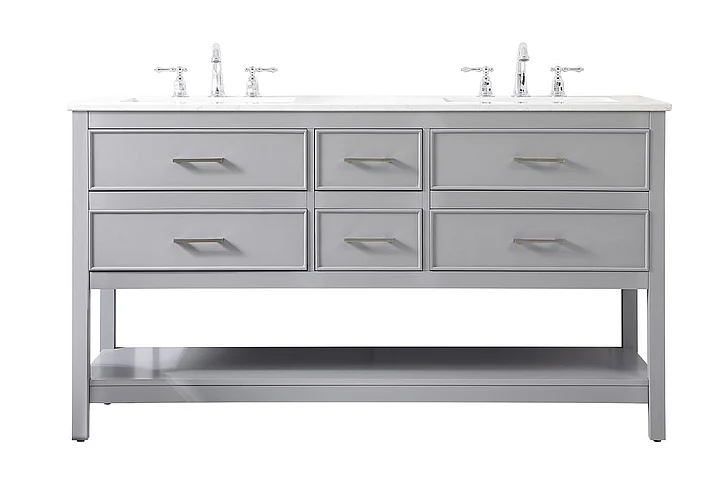 Elegant 60 In. Double Bathroom Vanity in Gray VF19060DGR