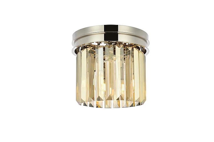 Elegant Sydney 3 Light Polished Nickel Flush Mount Golden Teak (Smoky) Royal Cut Crystal 1238F12PN-GT/RC