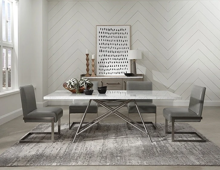 Modus Furniture Coral 5pc Dining Room Set in Marble/Steel