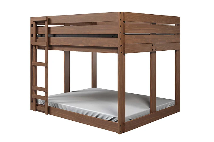Pine Crafter Furniture Big Bear Double Queen One-Piece Adult Bunk Bed w/Ladder & Slat Kit in Mahogany Brown 4006Q-Wal
