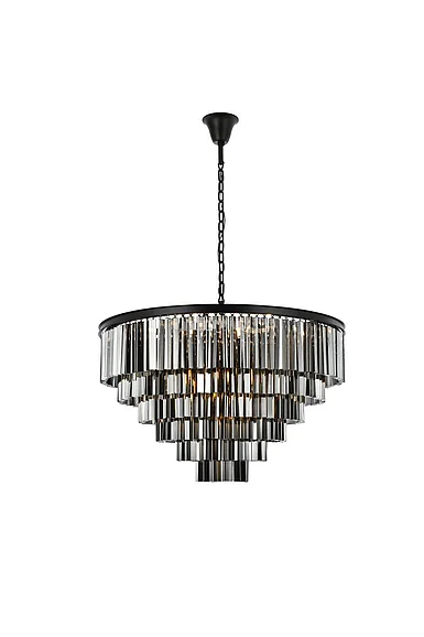 Elegant Sydney 33 Light Matte Black Chandelier Silver Shade (Grey) Royal Cut Crystal 1201D44MB-SS/RC