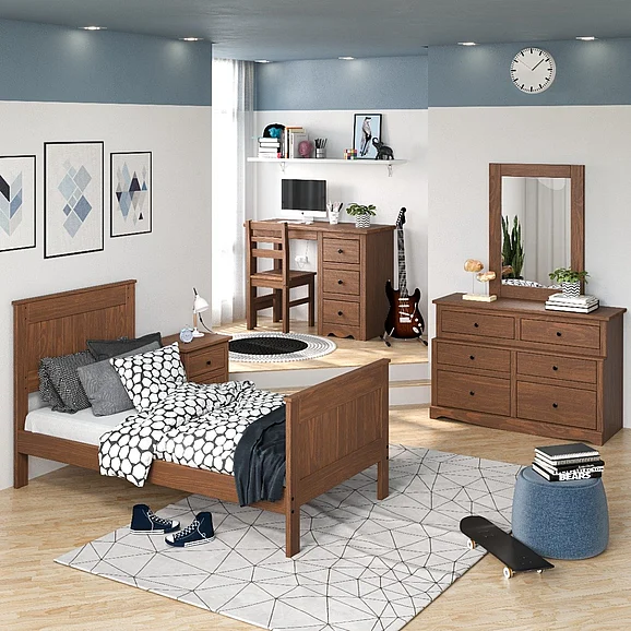Pine Crafter Furniture Heartland 4pc Heartland Panel Bed in Mahogany Brown