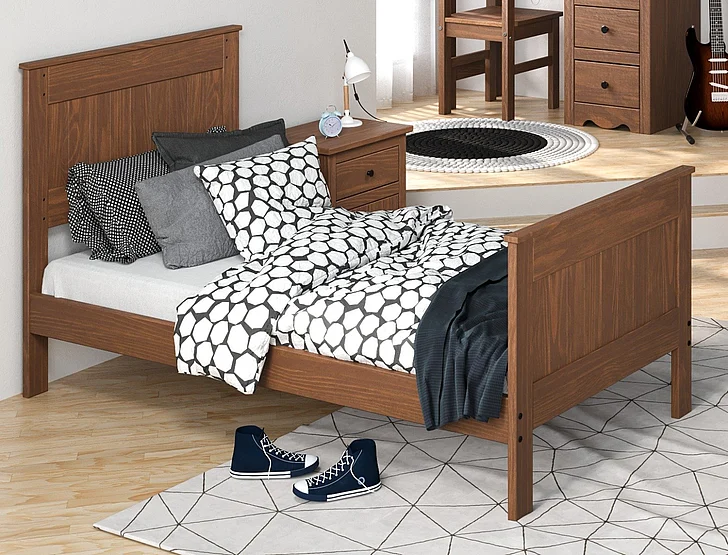 Pine Crafter Furniture Heartland Twin Panel Bed (Includes HB/FB and Rails) in Mahogany Brown 4021-Mah CLOSEOUT